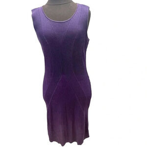 Peruvian Connection Purple Ribbed Knit Geometric Sleeveless Dress Size Medium